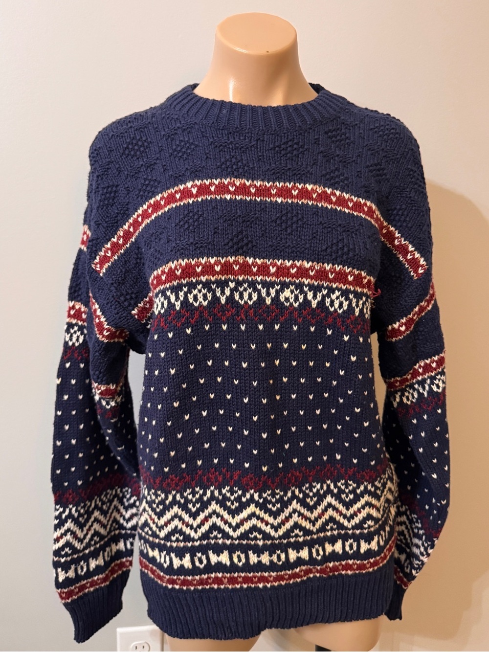 Isle of Cotton Made in USA Deadstock Knit Sweater Navy Grandpa Fisherman Pine